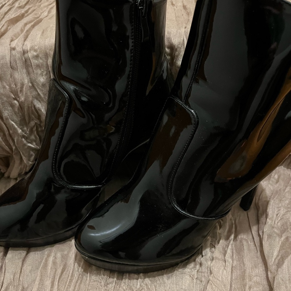 2 Lips Too Black Patent Leather Ankle Boots